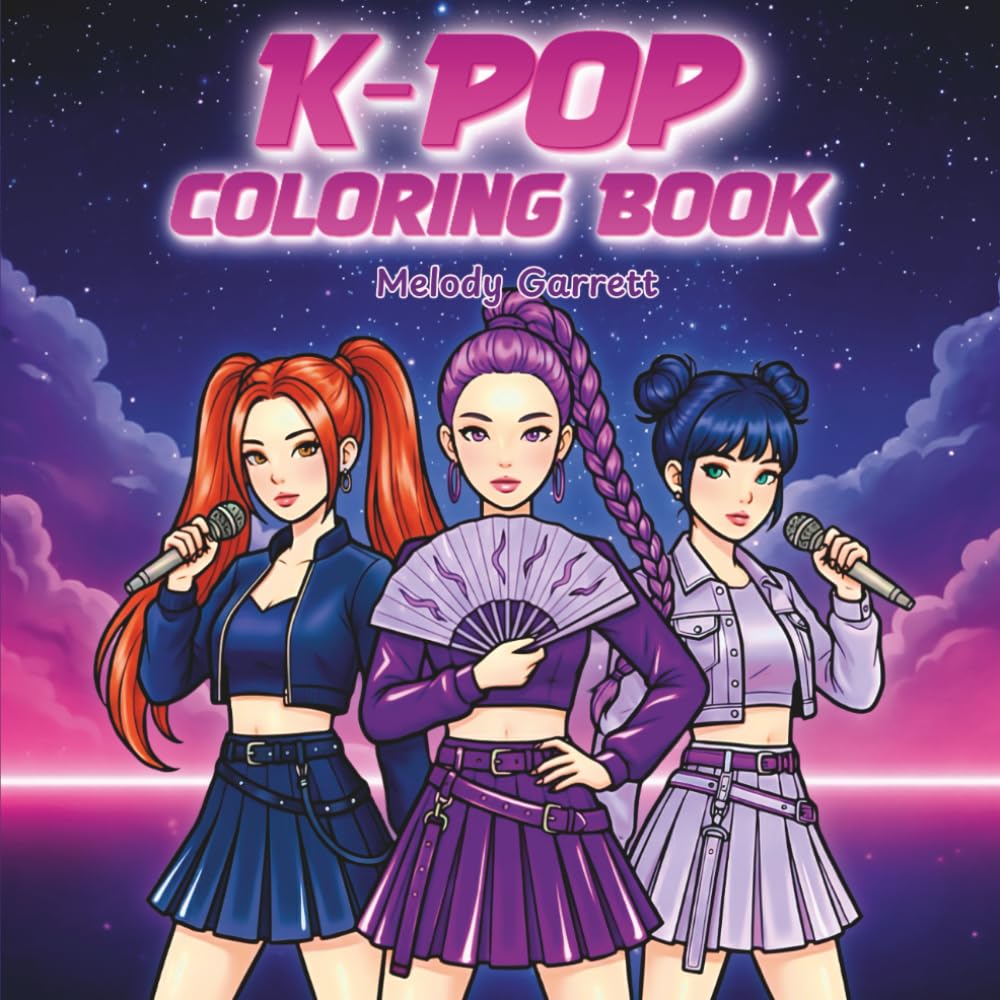 K-Pop Coloring Book: Korean Girls & Boys Band Coloring Pages | Kpop Idol Fashion Dance and Action Fantasy Scenes for Teens & Adults
